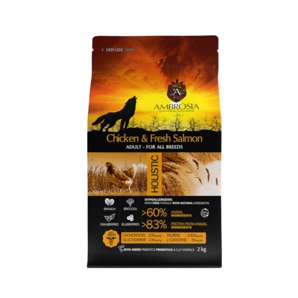 AMBROSIA GF DOG ADULT CHICKEN &FRESH SALMON 2Kg AMBROSIA GF DOG ADULT CHICKEN &FRESH SALMON 2Kg