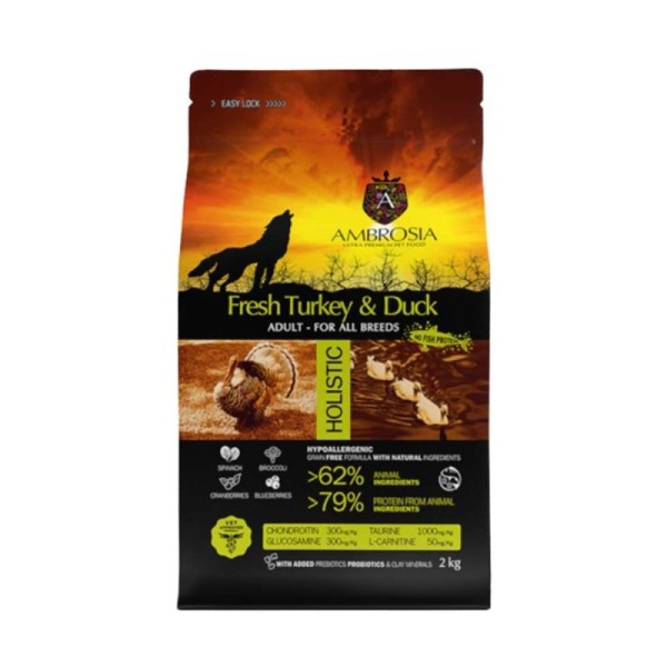 AMBROSIA GF DOG ADULT FRESH TURKEY & DUCK 2Kg AMBROSIA GF DOG ADULT FRESH TURKEY & DUCK 2Kg