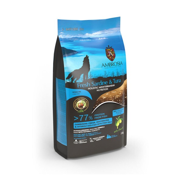 AMBROSIA MEDITERRANEAN DIET GF ADULT FRESH SARDINE & TUNA 5KG AMBROSIA MEDITERRANEAN DIET GF ADULT FRESH SARDINE & TUNA 5KG