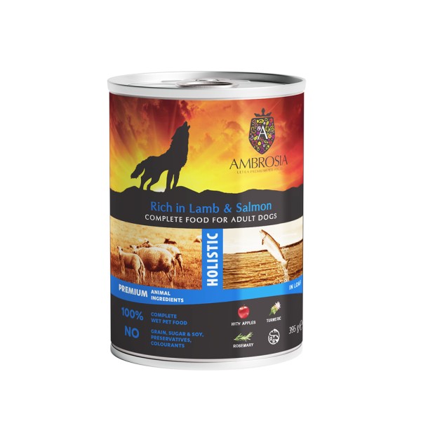 AMBROSIA WET FOOD ADULT DOG LAMB & SALMON WITH APPLES 395gr AMBROSIA WET FOOD ADULT DOG LAMB & SALMON WITH APPLES 395gr