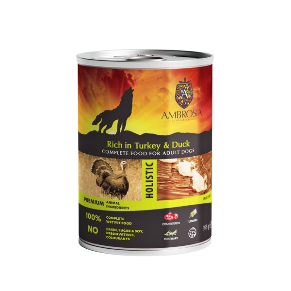 AMBROSIA WET FOOD ADULT DOG TURKEY & DUCK WITH CRANBERRIES 395gr