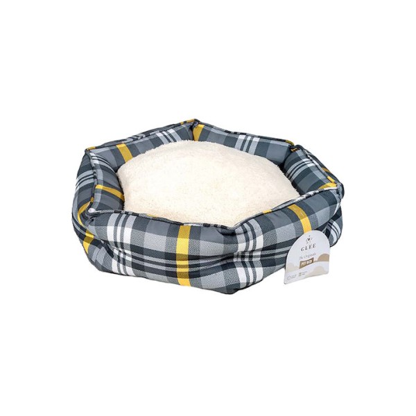 GLEE ΚΡΕΒΑΤΙ ΕΞΑΓΩΝΟ CHEQUERED ΓΚΡΙ ΚΙΤΡΙΝΟ S 53x53x18cm