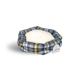 GLEE ΚΡΕΒΑΤΙ ΕΞΑΓΩΝΟ CHEQUERED ΓΚΡΙ ΚΙΤΡΙΝΟ M 62x62x18cm