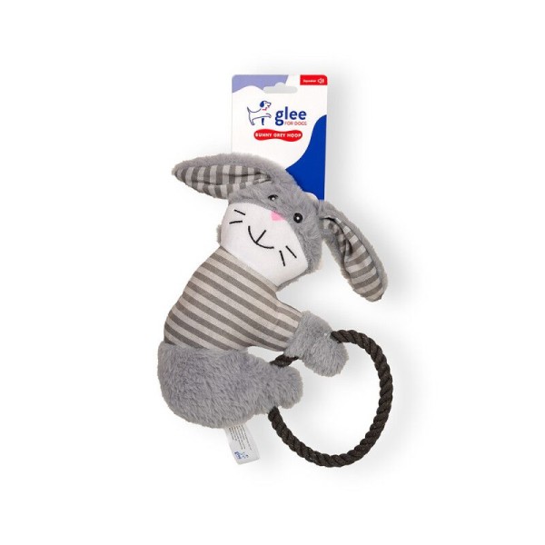 GLEE ΠΑΙΧΝΙΔΙ ΣΚΥΛΟΥ BUNNY GREY HOOP ROPE SQUEAKY GLEE ΠΑΙΧΝΙΔΙ ΣΚΥΛΟΥ BUNNY GREY HOOP ROPE SQUEAKY