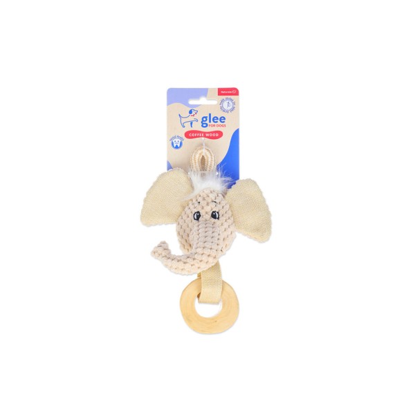 GLEE ΠΑΙΧΝΙΔΙ ΣΚΥΛΟΥ PUPPY ELEPHANT WITH COFFEE WOOD RING 15cm.
