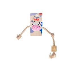 GLEE ΠΑΙΧΝΙΔΙ ΣΚΥΛΟΥ COW KNOTTED ROPE WITH COFFEE WOOD 33cm GLEE ΠΑΙΧΝΙΔΙ ΣΚΥΛΟΥ COW KNOTTED ROPE WITH COFFEE WOOD 33cm