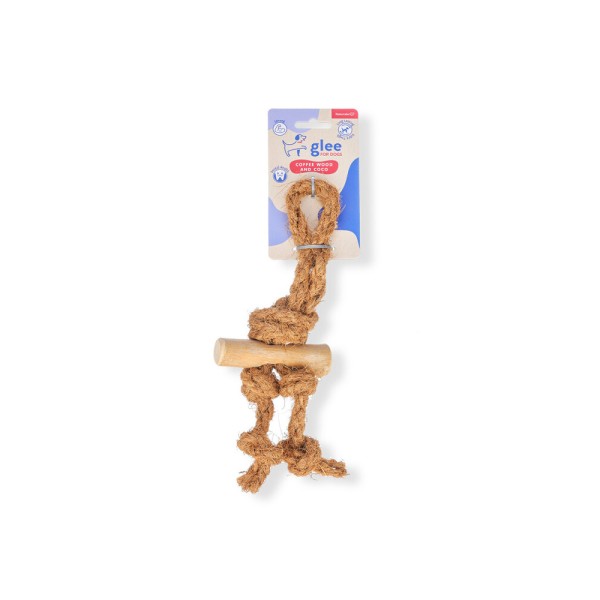 GLEE ΠΑΙΧΝΙΔΙ ΣΚΥΛΟΥ TWIN TUG COFFEE WOOD WITH COCO ROPE 30cm
