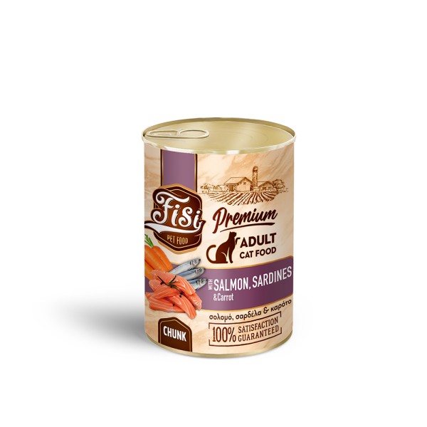FISI CAT ADULT ΣΟΛΟΜΟΣ ΜΕ ΣΑΡΔΕΛΑ & ΚΑΡΟΤΟ ΣΕ ΣΑΛΤΣΑ 400gr FISI CAT ADULT ΣΟΛΟΜΟΣ ΜΕ ΣΑΡΔΕΛΑ & ΚΑΡΟΤΟ ΣΕ ΣΑΛΤΣΑ 400gr