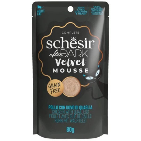 SCHESIR CAT AFTER DARK VELVET MOUSSE POUCH ΚΟΤΟΠΟΥΛΟ ΜΕ ΑΥΓΟ ΟΡΤΥΚΙΟΥ 80g