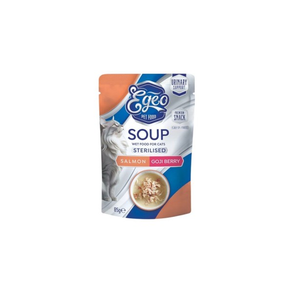 EGEO CAT SOUP STERILIZED SALMON & GOJI BERRY 85gr EGEO CAT SOUP STERILIZED SALMON & GOJI BERRY 85gr