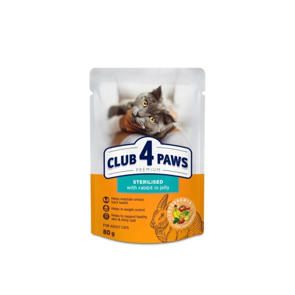 CLUB 4 PAWS Υγρή στειρωμένες γάτες με κουνέλι ζελέ 80gr CLUB 4 PAWS Υγρή στειρωμένες γάτες με κουνέλι ζελέ 80gr