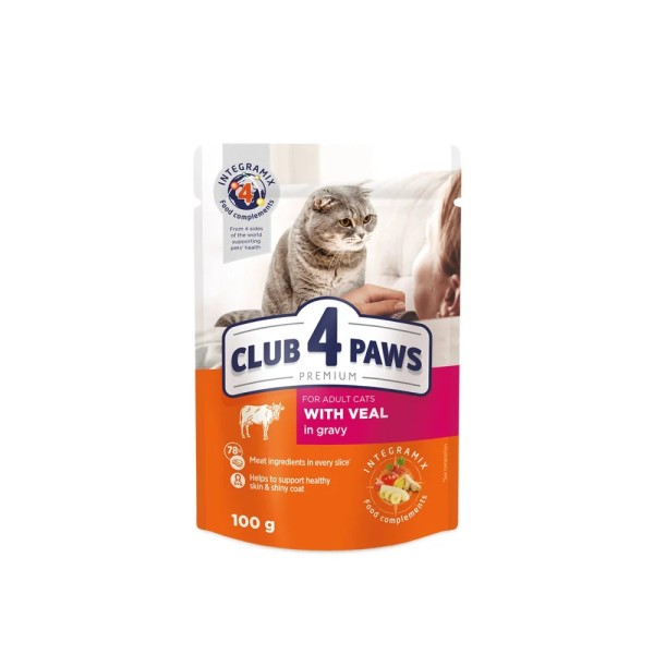 CLUB 4 PAWS Υγρή adult με μοσχαρι σε σάλτσα 100gr CLUB 4 PAWS Υγρή adult με μοσχαρι σε σάλτσα 100gr