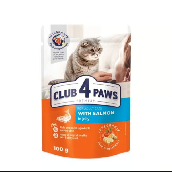 CLUB 4 PAWS Υγρή adult με σολομό σε ζελέ 85gr CLUB 4 PAWS Υγρή adult με σολομό σε ζελέ 85gr
