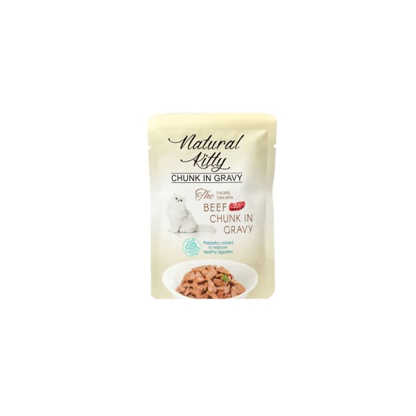 NATURAL KITTY CHICKEN TUNA BEEF GRAVY 85GR